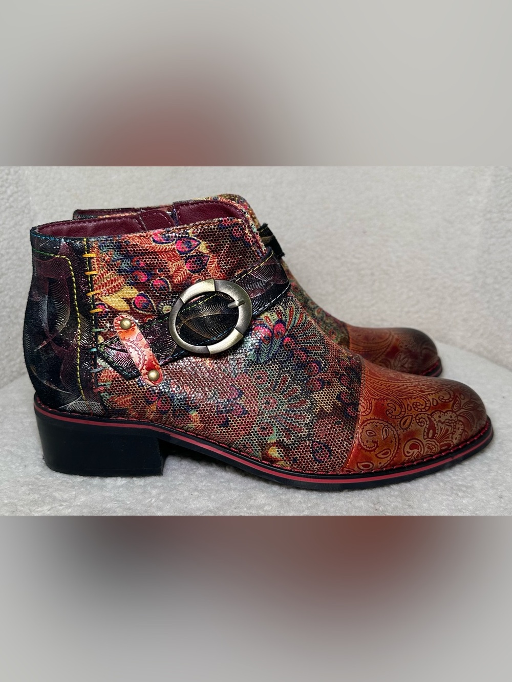 L’Artiste by Spring Step Georgiana-Scope Leather Ankle Booties Boho US 6.5-7